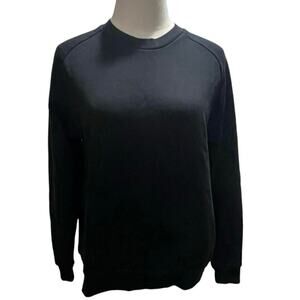 ALLSAINTS Yara Silver Grommet Laced Black Jersey Cotton Relaxed Fit Sweatshirt